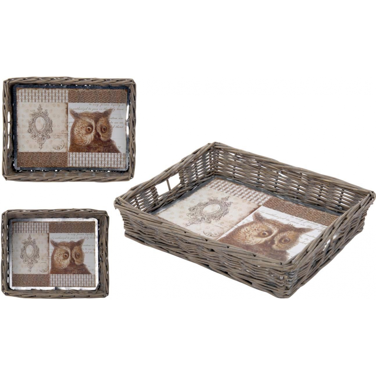 Korbtablett Eule - Tablett Korb mit Eulenmotiv - 2er Set, 14,99