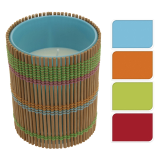 Duftkerze im Glas mit Bambus-Deko - verschiedene Düfte & Farben