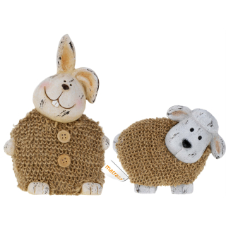 Hase oder Schaf aus Porzellan mit Fell - Osterhase Osterlamm Osterdeko