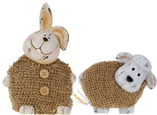 Hase oder Schaf aus Porzellan mit Fell - Osterhase Osterlamm Osterdeko Hase