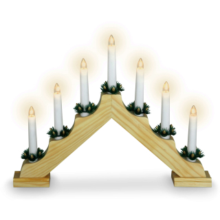 Kerzenbrücke aus Holz - Schwibbogen Lichterbogen mit 7 Kerzen Lampen - 30 cm Holz