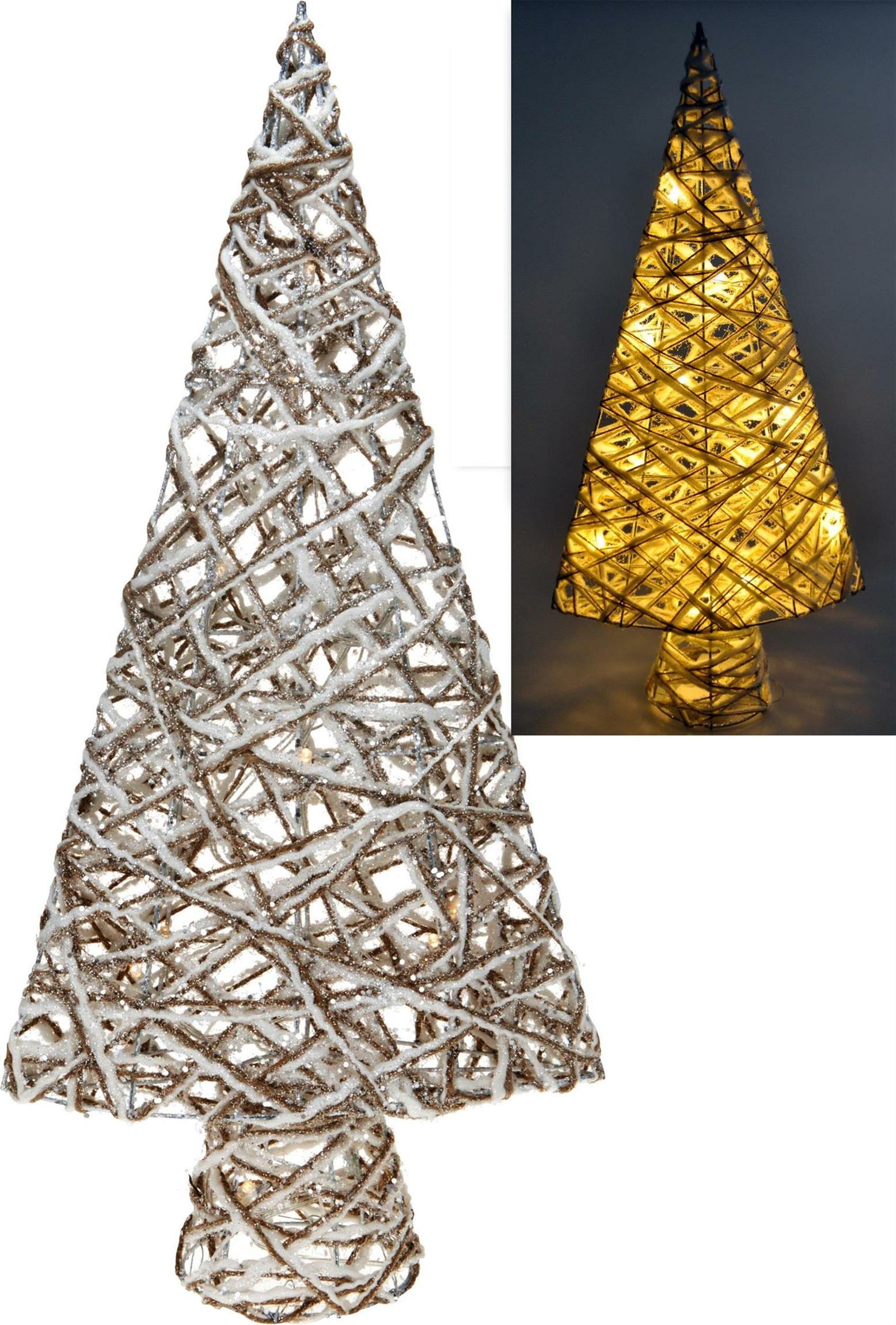 LED Weihnachtsbaum - dekoriert - stehend - 10 warmweiße LED - H: 50,5cm -  Batterie - grün/gold