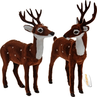 Hirsch zur Dekoration mit weichem Fell BRAUN - Rentier Weihnachtsdeko 26 cm Blick nach vorne