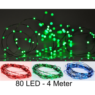 Farbiger Leuchtdraht Lichtdraht 80 LED 4m - Tropfen Micro Lichterkette batteriebetrieben