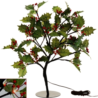 Weihnachtlicher LED Baum - künstliche Stechpalme 45 cm - Weihnachtsdeko Weihnachtsbeleuchtung