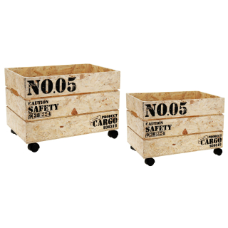 2er Set Rollkisten CARGO aus OSB Holz - Dekokiste Rollkiste Blumenkiste Kiste
