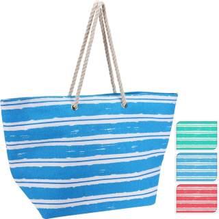 Strandtasche STRIPE mit Reißverschluss und Kordel-Henkel - Badetasche 40x25x40
