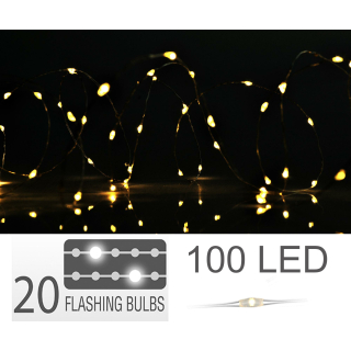 Silberdraht Micro Lichterkette 100 LED - 20 Funkelnde LED - Drahtlichterkette 5m - batteriebetrieben