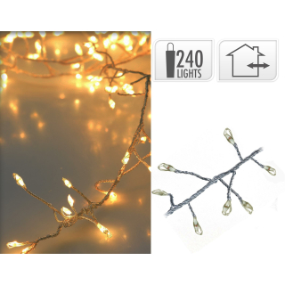 Silberdraht CLUSTER Lichterkette 240 LED WARMWEISS - Drahtlichterkette 2,4m IP44 innen & außen