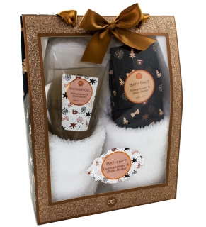 Badeset GLITTER Geschenkbox mit Pantoffeln Duschgel Badesalz - GRANATAPFEL SHEABUTTER