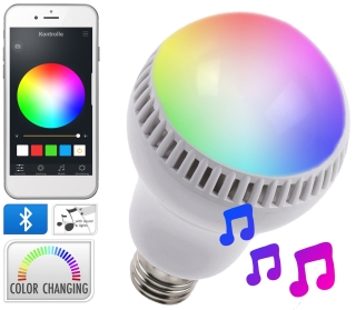 Smart LED Glühbirne mit Bluetooth Lautsprecher - Farbsteuerung per App E27 [Energieklasse A+] 450 Lumen - Android iOS iPhone