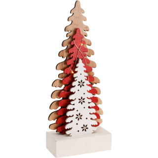 Weihnachtsbaum-Trio mit LED Beleuchtung - rot weiß - Weihnachtsdeko Dekoration 30 cm