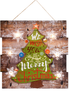 Weihnachtliches Wandbild mit 6 LED - Dekobild Weihnachtsdeko 35x35cm Weihnachtsbaum