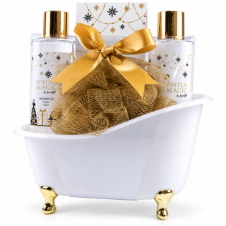 Badeset WINTER MAGIC in Badewanne Duschgel Bodylotion Badesalz Netzschwamm - Vanilla Musk