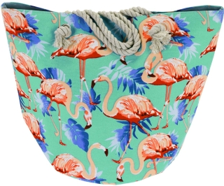 Strandtasche FLAMINGO BEACH mit Druckknopf- Badetasche Shopper Tasche 51x30x36 grün