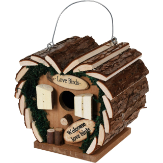 Vogelhaus LOVE BIRDS - Vogelhäuschen aus Holz mit Baumrinde - handgefertigt