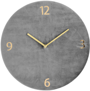 Velvet Wanduhr - Velours Samt weich m. goldenen Ziffern und Zeigern Dekouhr 37 cm hellgrau