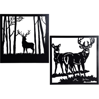 Silhouettenbild schwarz aus Metall - Hirsch bzw Reh im Wald - Schattenbild Dekobild XXL 59x59x3cm