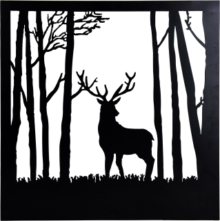 Silhouettenbild schwarz aus Metall - Hirsch bzw Reh im Wald - Schattenbild Dekobild XXL 59x59x3cm Variante 1