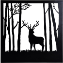 Silhouettenbild schwarz aus Metall - Hirsch bzw Reh im Wald - Schattenbild Dekobild XXL 59x59x3cm Variante 1