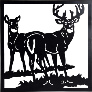 Silhouettenbild schwarz aus Metall - Hirsch bzw Reh im Wald - Schattenbild Dekobild XXL 59x59x3cm Variante 2