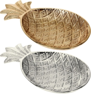 Dekoschale ANANAS aus Aluguss - Dekoananas silber oder gold - Schale 32 x 18 x 3 cm