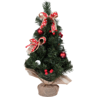 Mini Weihnachtsbaum mit Weihnachtskugeln und Schleifen - Bonsai Christbaum Tannenbaum künstlich - 50 cm