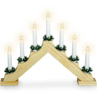 Kerzenbrücke aus Holz batteriebetrieben - Schwibbogen Lichterbogen mit 7 Kerzen Lampen - 30 cm Holz