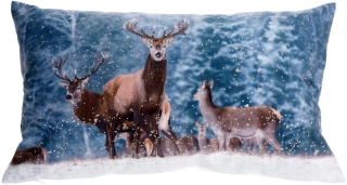 Dekokissen 50x30 cm Büffel Hirsch Bär Wolf Zierkissen Sofakissen Kissen Velours Hirsch