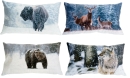 Dekokissen 50x30 cm Büffel Hirsch Bär Wolf Zierkissen Sofakissen Kissen Velours Bär