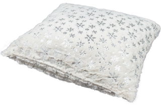 Fell Dekokissen weiß silber 45 x 45 cm - weihnachtliche Kissen Kunstfell Weihnachtsdeko Schneeflocken