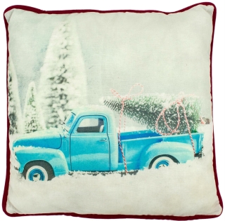 Weihnachtliches Kissen TRUCK & BUS - Weihnachtsdeko Zierkissen Sofakissen Couch 45x45cm Blau