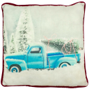 Weihnachtliches Kissen TRUCK & BUS - Weihnachtsdeko Zierkissen Sofakissen Couch 45x45cm Blau