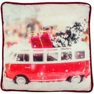Weihnachtliches Kissen TRUCK & BUS - Weihnachtsdeko Zierkissen Sofakissen Couch 45x45cm Rot