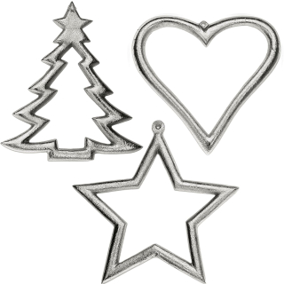 Weihnachtsdeko zum Hängen aus Aluguss - Herz Tannenbaum Stern Hängedeko Weihnachten 33cm