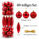 40-teiliges Christbaumschmuck Set - Christbaumkugeln Weihnachtskugeln Weihnachtsdeko - Grün/Rot/Gold/Silber