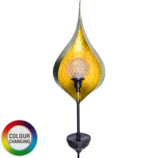 Solarfackel Metall mit Drehkugel & Farbwechsel Dekobeleuchtung Garten SOLAR  Blume Solarleuchte 113cm Gelb