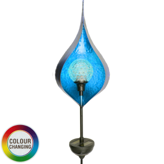 Solarfackel Metall mit Drehkugel & Farbwechsel Dekobeleuchtung Garten SOLAR  Blume Solarleuchte 113cm Blau