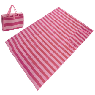 Strandmatte gestreift 150 x 200 cm Strohmatte aus Kunststoff wasserabweisend XXL - Pink