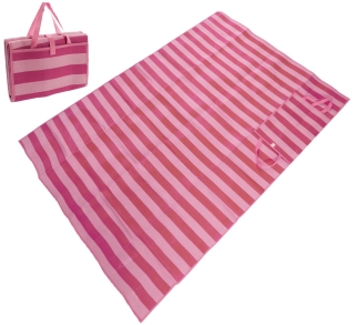 Strandmatte gestreift 150 x 200 cm Strohmatte aus Kunststoff wasserabweisend XXL - Pink