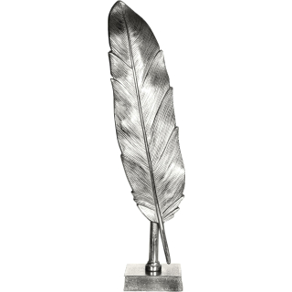 Dekofeder auf Sockel Aluguss - 15x11x51cm Feder Silber Metallfeder Dekoration