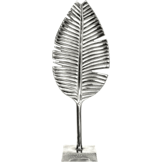 Dekoblatt auf Sockel Aluguss - 18x11x50cm Blatt Silber Metalblatt Dekoration