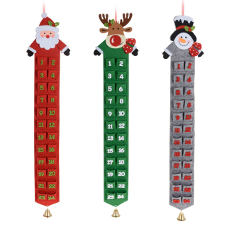 Adventskalender aus Filz mit Glocke 97 cm befüllbar - Schneemann Rentier Weihnachtsmann