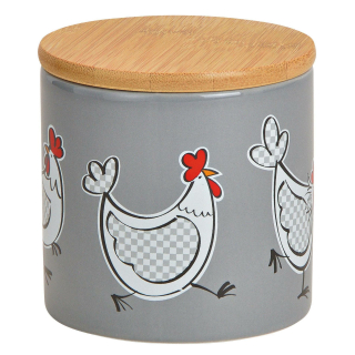 Keramik Vorratsdose Huhn mit Bambus Deckel - 10x10cm 420ml - Hahn Chicken Deko