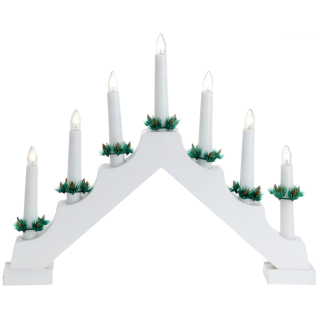 Kerzenbrücke Schwibbogen Lichterbogen aus Holz - 7 LED Kerzen - 30 cm weiß mit Stecker