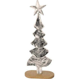 Weihnachtsbaum aus Aluguss auf Holzsockel - 14x7x35cm - Weihnachtsdeko Dekofigur Landhausdeko