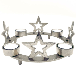 Weihnachtlicher Kerzenhalter für 4 Teelichte - Adventskranz Aluguss 23cm Silber