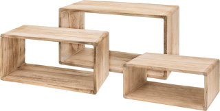 3er Set Wandregal aus Holz - Regal Set aus Paulownia-Holz geflammt - 45x25x20cm