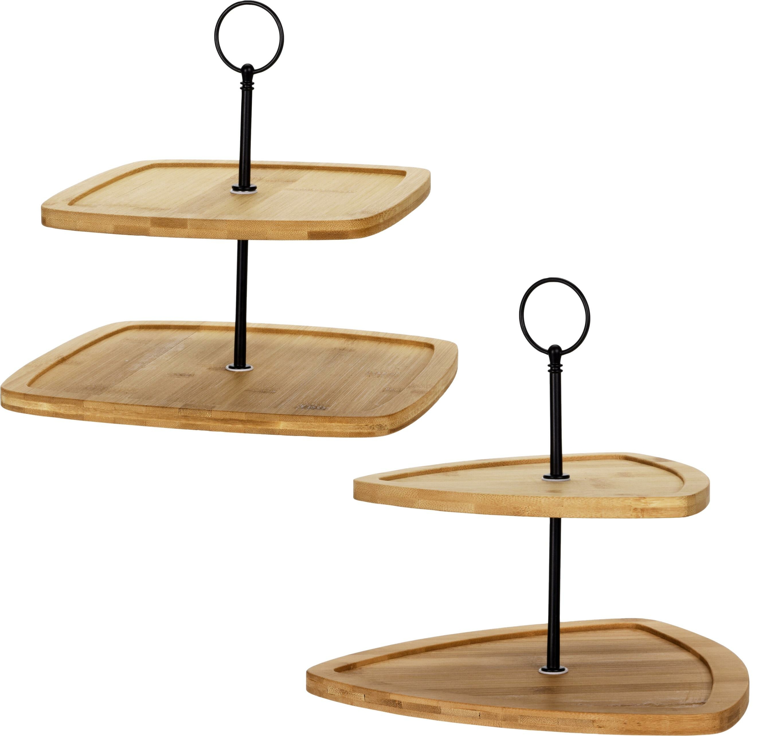 Etagere eckig aus Bambus mit schwarzem Gestell - 2 Lagen - 25x25x, 10,99