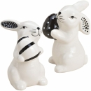 Osterhasen mit Osterei 2er Set - 5x7x10cm Schwarz Weiss -...